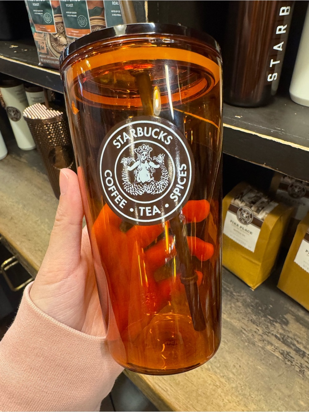 Starbucks Amber-Orange Reusable Tumbler with Logo